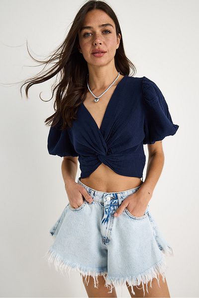 Bianco Lucci Γυναικεία μπλούζα με μπαλόνι Crop Muslin 1004-1 60283344