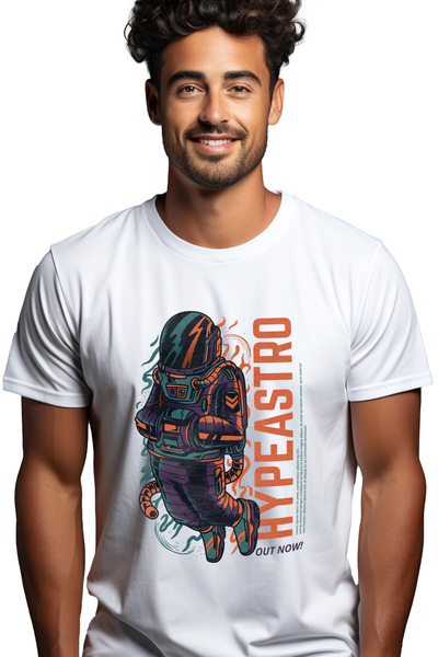 StoryGift Romania Men's T-shirt With Silhouette Of Man In Astronaut Suit, Text In English Hypeastro, Artwork, Istg