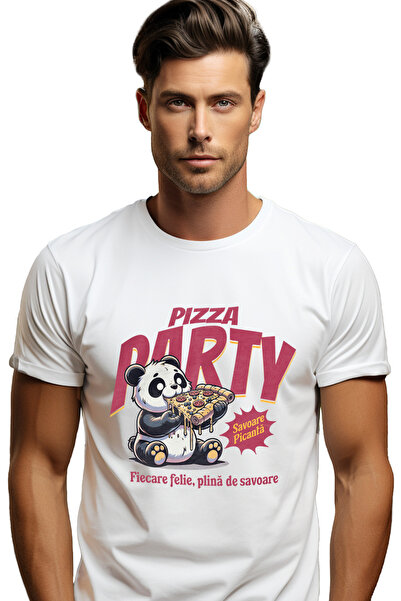 StoryGift Romania Tricou Barbati Pizza Party. Savoare Picanta Urs Panda Manca...
