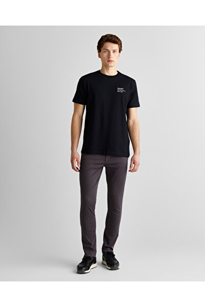 Gant Erkek Siyah Regular Fit Bisiklet Yaka Logolu T-shirt