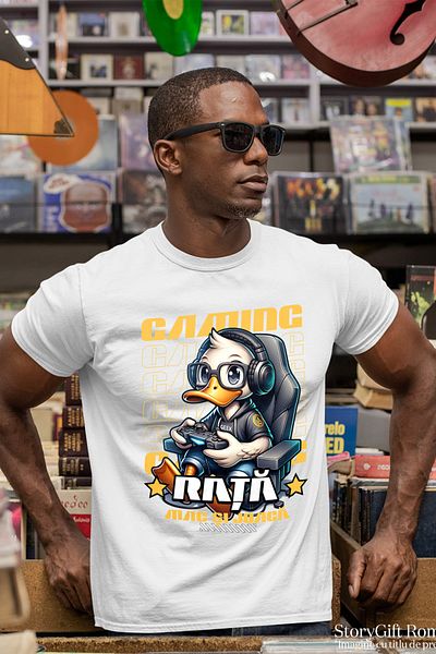 StoryGift Romania Men's T-Shirt Rat player video games pc chair with print on the front, 100% Cotton, White STG