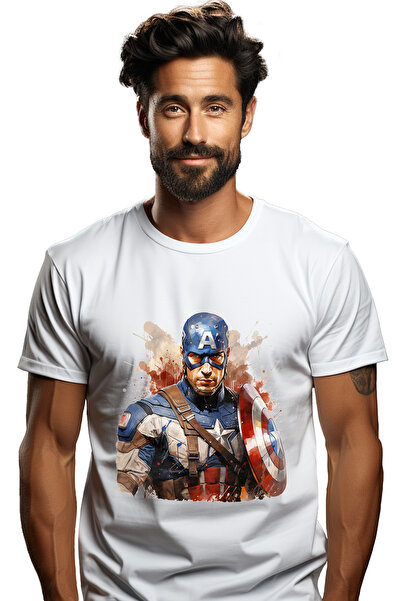 StoryGift Romania Men's T-shirt With Captain America, Shield, Avengers, Marvel, Superheroes, Star, With Print P Stg