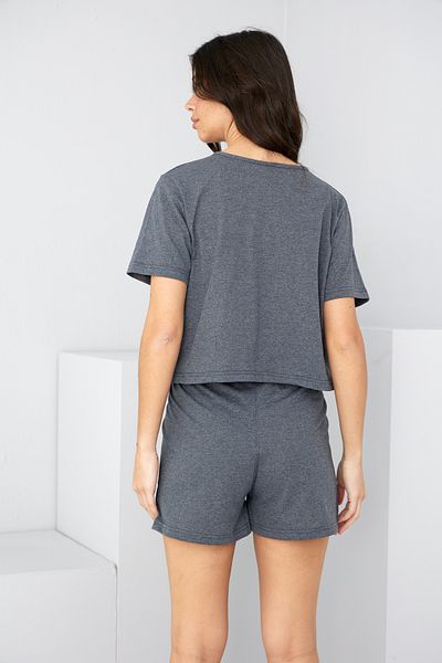 Siyah İnci Anthracite Tie-Up Knitted Shorts Set7888