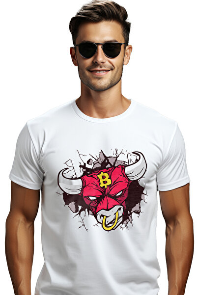 StoryGift Romania Tricou Barbati Taur Nervos Crypto Bitcoin, Cu Imprimeu Pe F...