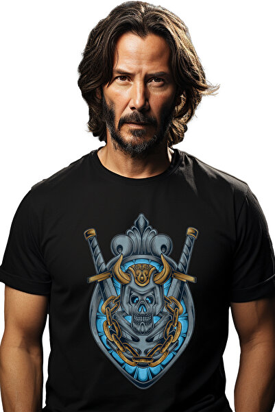 StoryGift Romania Tricou Barbati Cu Craniu, Coif, Sabie, Lant, Schelet, Emble...