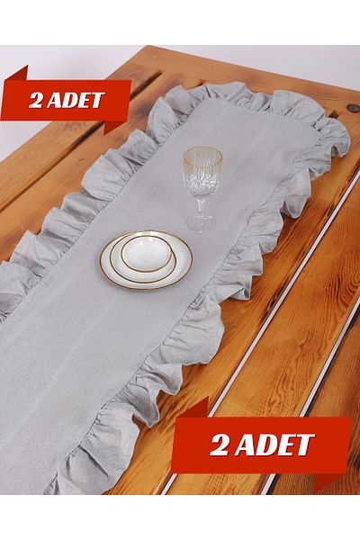 ÇIQRIK HOME 2 Pieces Natural Frilly Vintage Gray Runner 40X110 cm