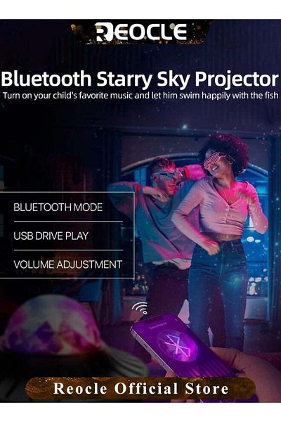 REOCLE Galaxy Star Projector 3 in 1 Night Light 10 Color Bluetooth Night Lamp