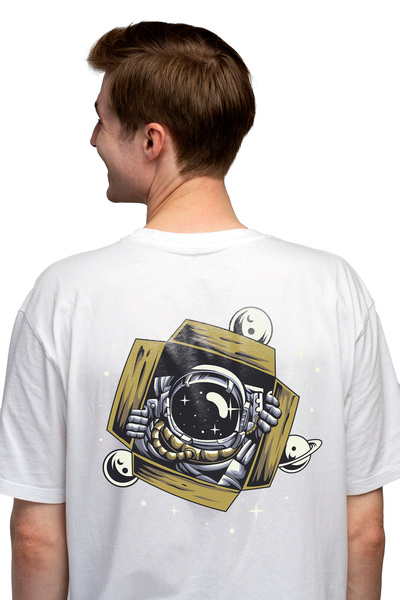 StoryGift Romania Tricou Barbati Cu Astronaut, Cutie, Spatiu, Stele, Planeta,...