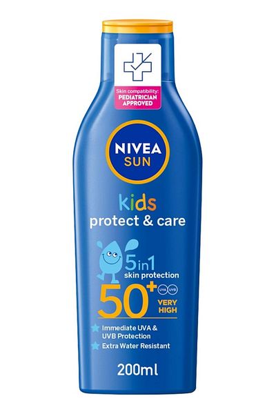 NIVEA SUN Kids Sunscreen Lotion, Protect & Care, SPF 50+, 5in1 Skin Protection, Very High and Immedi