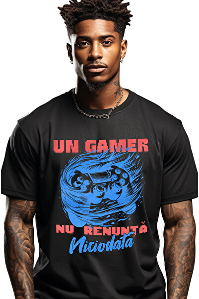 StoryGift Romania Tricou Barbati Maneta Joc Video Un Gamer Nu Renunta Nicioda...