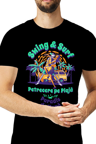 StoryGift Romania Tricou Barbati Swing Si Surf, Petrecere Pe Plaja Cuplu Cu I...