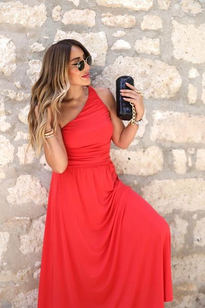 QİMYA BUTİK Buketli Women's Draped Elastic Waist Sandy Fabric One Shoulder Dress