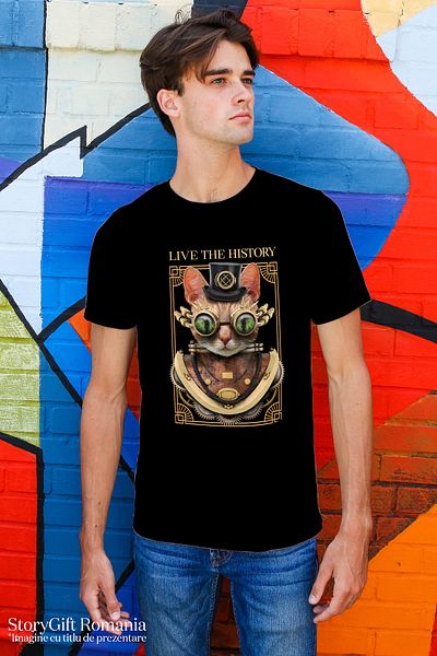 StoryGift Romania Men's Personalized T-shirt Cat, History, Inventor, Live The History, Live History Stg
