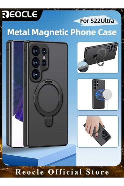 REOCLE Magnetic Phone Case Double-Sided Protection Metal Frame Phone Case for Samsung S22 Ultra