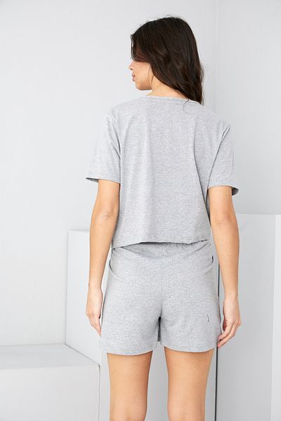 Siyah İnci Gray Tie-Up Knitted Shorts Set7888