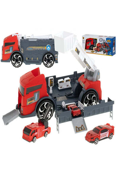 Velixo Set interactiv de mașini de pompieri, rampă de transport, scară rotati...