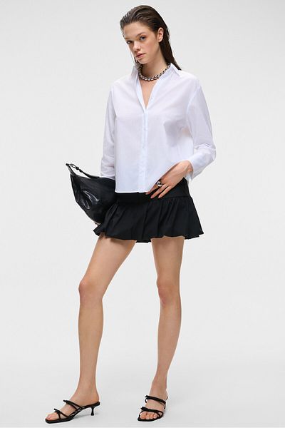 GRIMELANGE Varazdin Women Oversize Long Sleeve 100% Cotton Shirt Collar Long Slim White Shirt