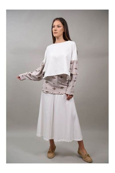 Y TWO WOMEN Fusta Lunga In Blocuri Cu Broderie Aplicata Siren Bej M-l