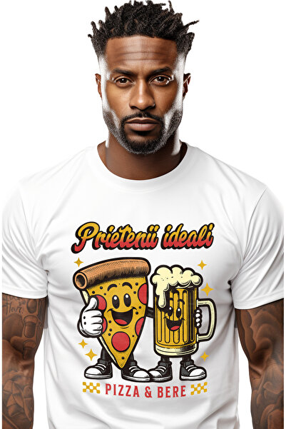 StoryGift Romania Tricou Barbati Prietenii Ideali. Pizza & Bere Cu Imprimeu P...