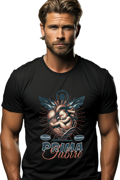 StoryGift Romania Tricou Barbati Prima Iubire Inima Bebe Nou Nascut Inger Cu ...