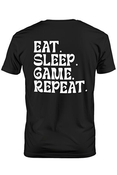 StoryGift Romania Tricou bărbătesc cu mesajul „mănâncă. Dormi. Joc. Repetă.” ...