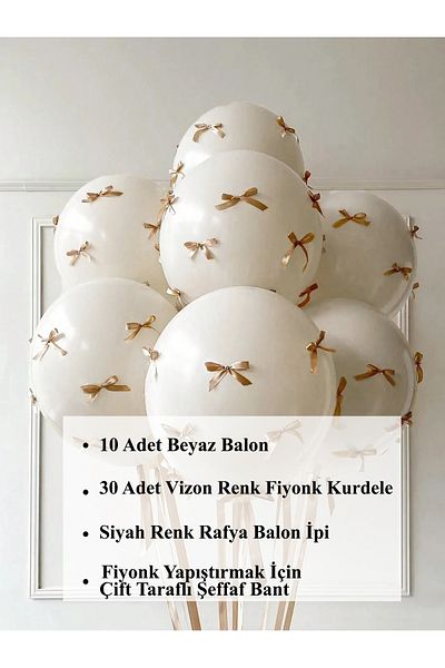 PartyPoo Set of 10 White Balloons and Mink Bows Party Bride to Be Decoration Bow Balloon Balloon with Ribbon