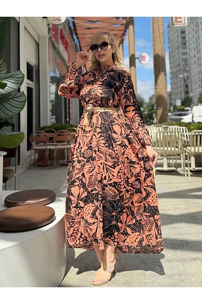 MODA Collar Button Spanish Sleeve Woven Viscosa Large Size Dress