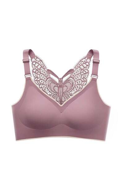 REOCLE Women's Wire-Free Push Up Bra Seamless Front Closure Lace Butterfly Daily Bra