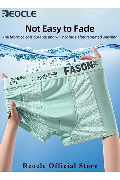 REOCLE Men's Boxer Brief Ice Silk Mesh Soft Underwear Breathable Cool Boxer Briefs