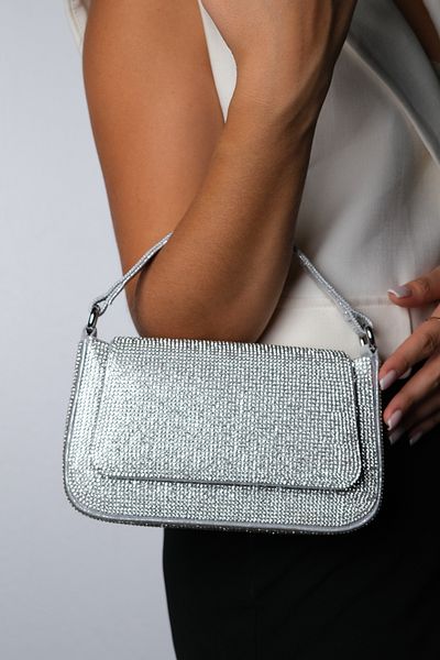 LuviShoes Geantă pentru rochie de seară pentru femei VİAL Silver Stone