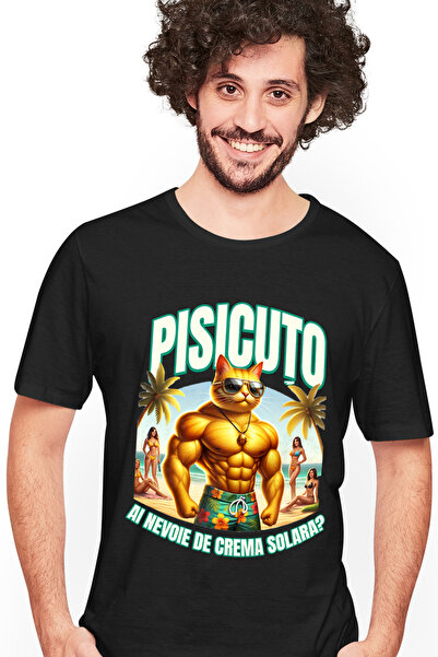 StoryGift Romania Tricou Barbati Motan Cu Ochelarii De Soare Pe Plaja Text Ha...