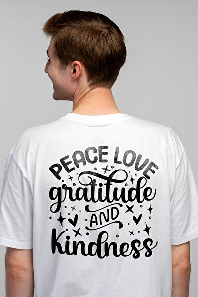 StoryGift Romania Tricou Barbati Cu Inimioare Si Textul "peace, Love, Gratitu...