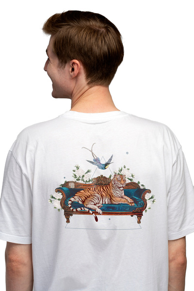 StoryGift Romania Tricou Barbati Tigru, Tricou Barbatipea, Pasare, Floare, Tr...