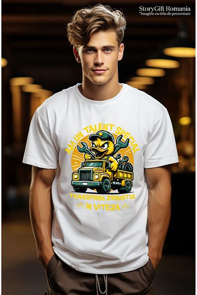 StoryGift Romania Tricou Barbati Rata Nervoasa Mecanic Text Am Un Talent Special Tranform Zgomotul In Viteza Stg