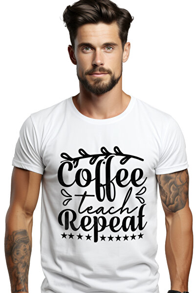StoryGift Romania Tricou Barbati Cu Stelute Si Textul "coffee, Teach, Repeat"...