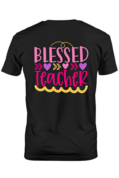 StoryGift Romania Tricou Barbati Cu Text In Engleza Blessed Teacher, Inimi Co...