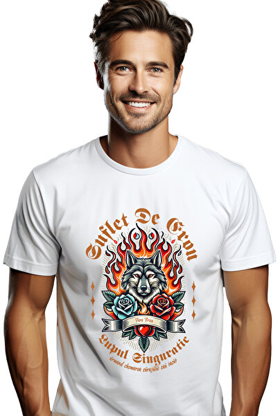 StoryGift Romania Tricou Barbati Suflet De Erou - Lupul Singuratic Cu Imprime...