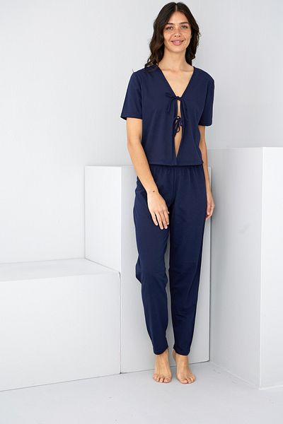 Siyah İnci Navy Blue Tied Knitted Pajama Suit7889