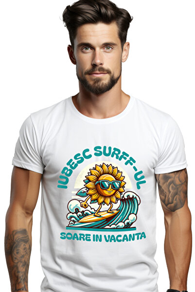 StoryGift Romania Tricou Barbati Soare Pe Placa De Surff, Vara, Vacanta Cu Im...