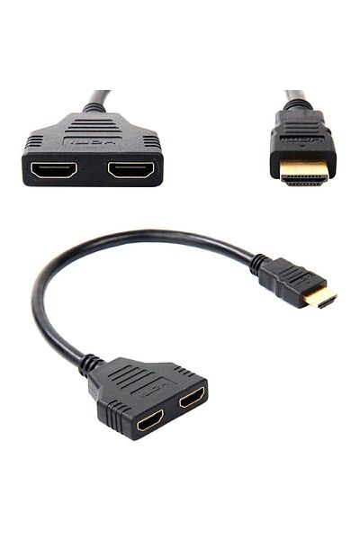 zola HDMI splitter adapter cable, 1 HDMI male port and 2 HDMI female ports, length 24 cm, black