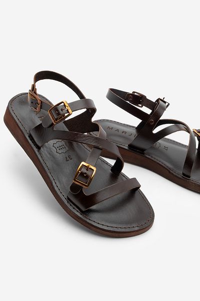 Marjin Women's Genuine Leather Eva Sole Sandals with Back Strap Daily Evira Brown