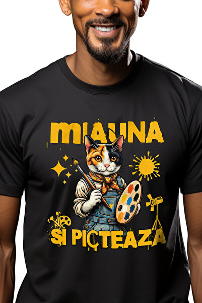 StoryGift Romania Tricou Barbati Pisica Artist Miauna Si Picteaza Animal Blan...