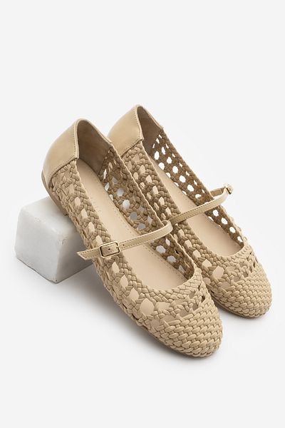 Marjin Handgestrickte Damen-Ballerinas mit Streifen von Vonzo Beige