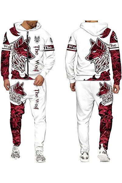 REOCLE Men's 2 Pcs Hoodie Set Sweatshirt Suit 3D Printed Long Sleeve Hoodie Trackpant Casual Suit