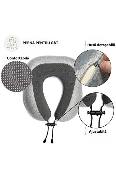 Velixo Travel Pillow, Memory Foam, Neck Support, Adjustable, with Eye Mask, Ear Plugs, Bag, Pain Relief