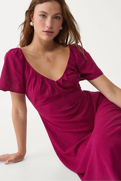 Stradivarius Flowing linen blend midi dress ADHA
