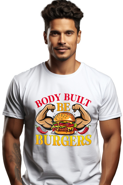 StoryGift Romania Tricou Barbati cu un hamburger cu muschi cu mesajul "Body b...