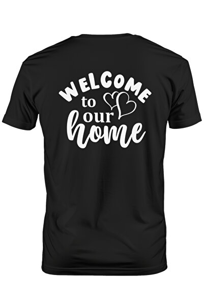 StoryGift Romania Tricou bărbătesc cu inimioare și textul „Bun venit acasă” -...