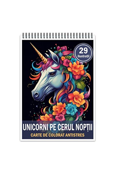 Legendary Gifts Carte de colorat antistres, 29 de ilustrații unicorni pe cerul nopții, 64 de pagini, format: A4,