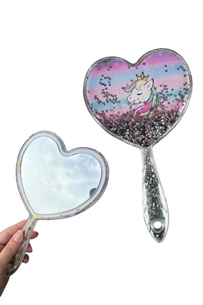 TAKIŞTIR Gri Renk Pul Detaylı Unicorn Figürlü El Aynası